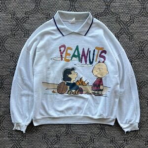 Vintage Peanuts Sweatshirt Womens XL White Lucy Charlie Brown Collared Pullover